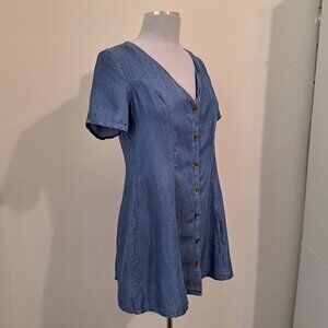 Divided Women Shirt Dress Down Button Short Sleeve Blue Color Size Small